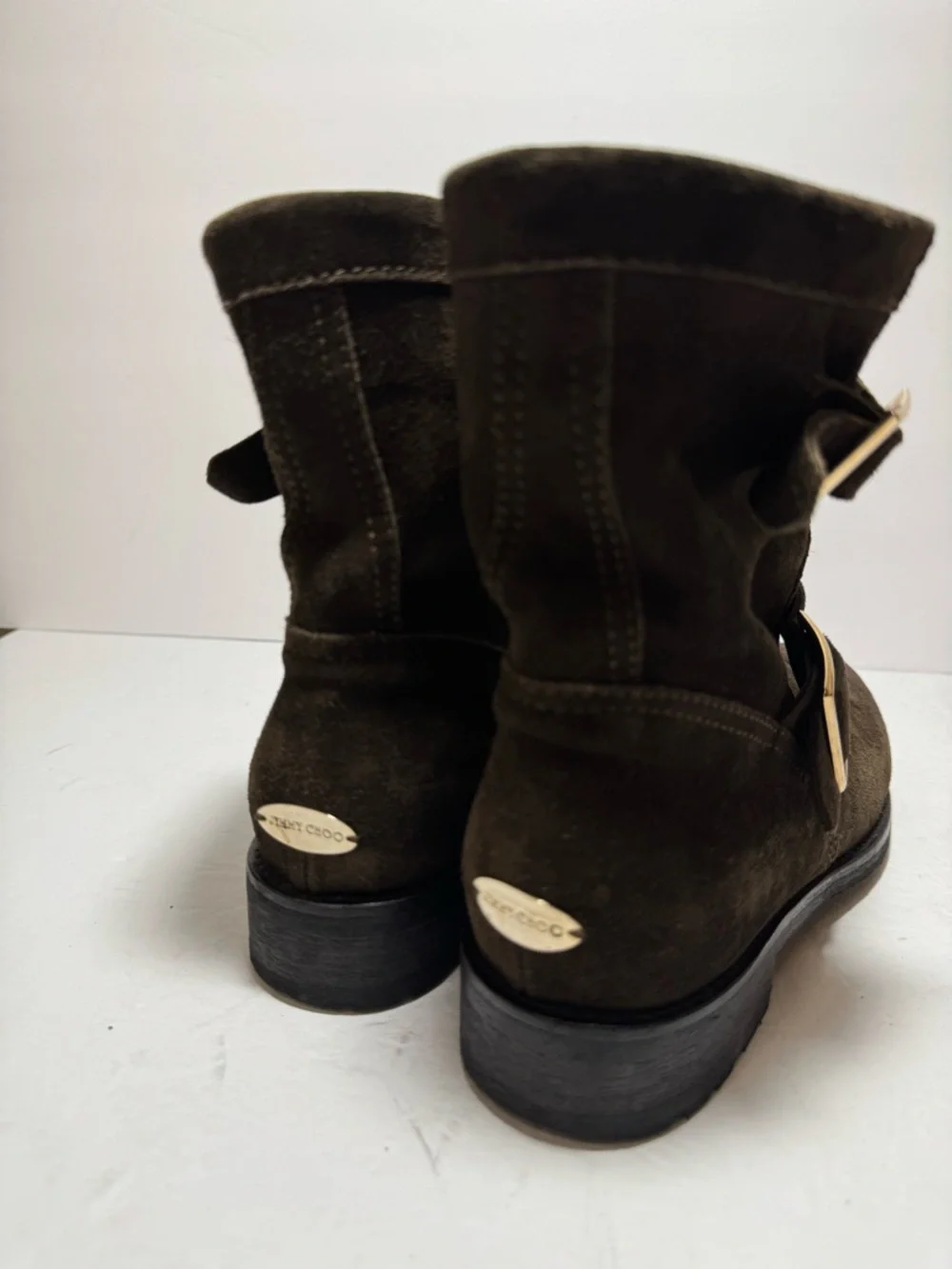 JIMMY CHOO YOUTH Brown Suede
Buckled Biker Combat Boots Size 381/2 - Picture 10 of 16